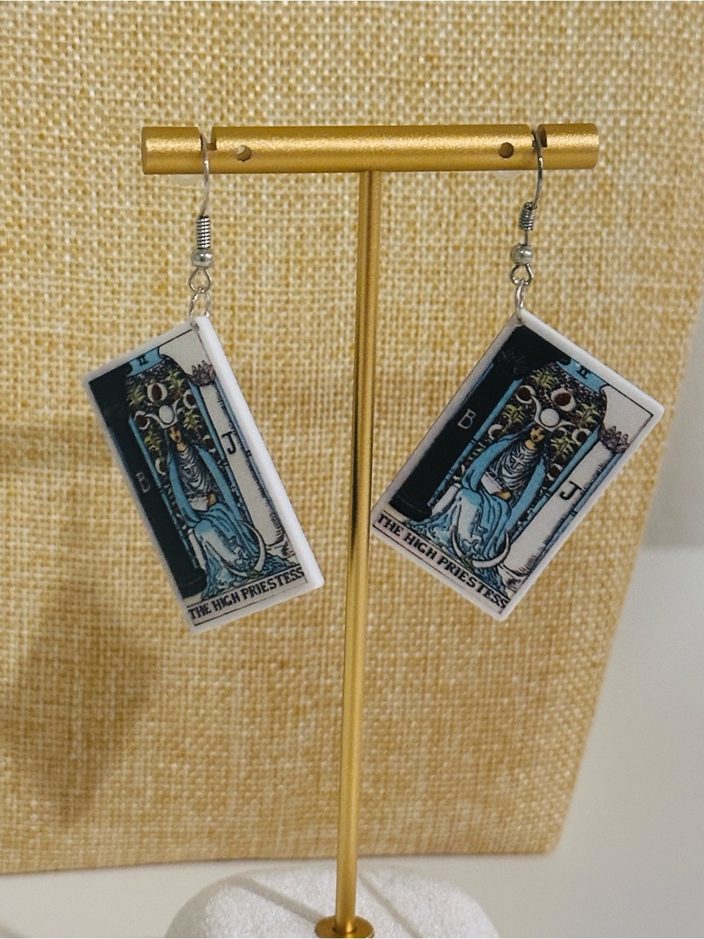 Fashion Jewelry Blue and White High Priestess Tarot Domino Earrings
